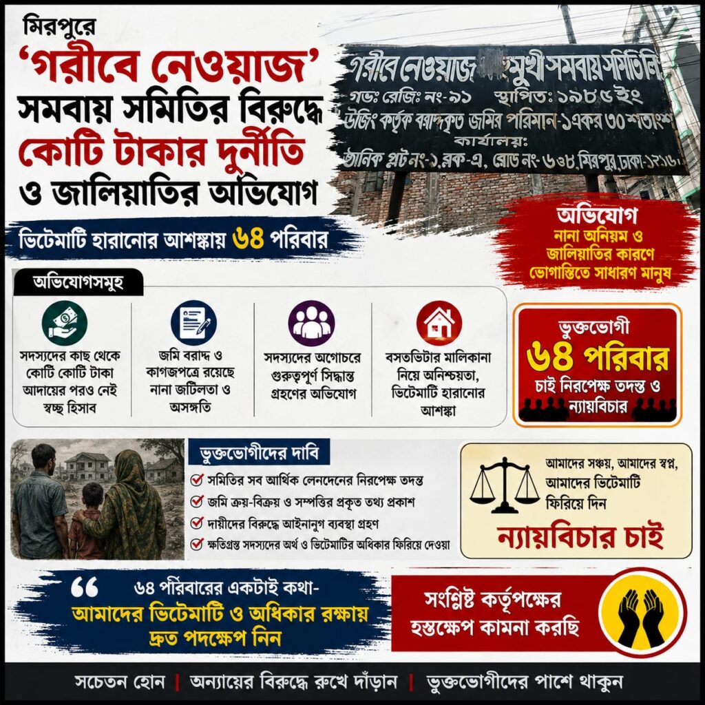 সদস্যদের কোটি কোটি টাকা কোথায়? ‘গরীবে নেওয়াজ’ সমবায় সমিতি নিয়ে প্রশ্ন